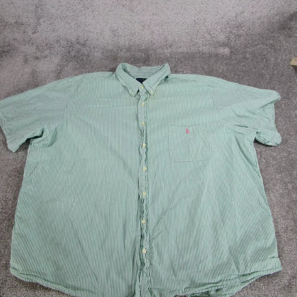 Polo Ralph Lauren - Mens Seersucker Shirt 3XB Green & White Stripe